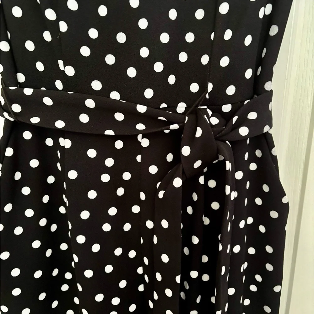 Calvin Klein Black Polka Dot Jumpsuit | Size 4 | Belted, Back Zip, Short Sleeve